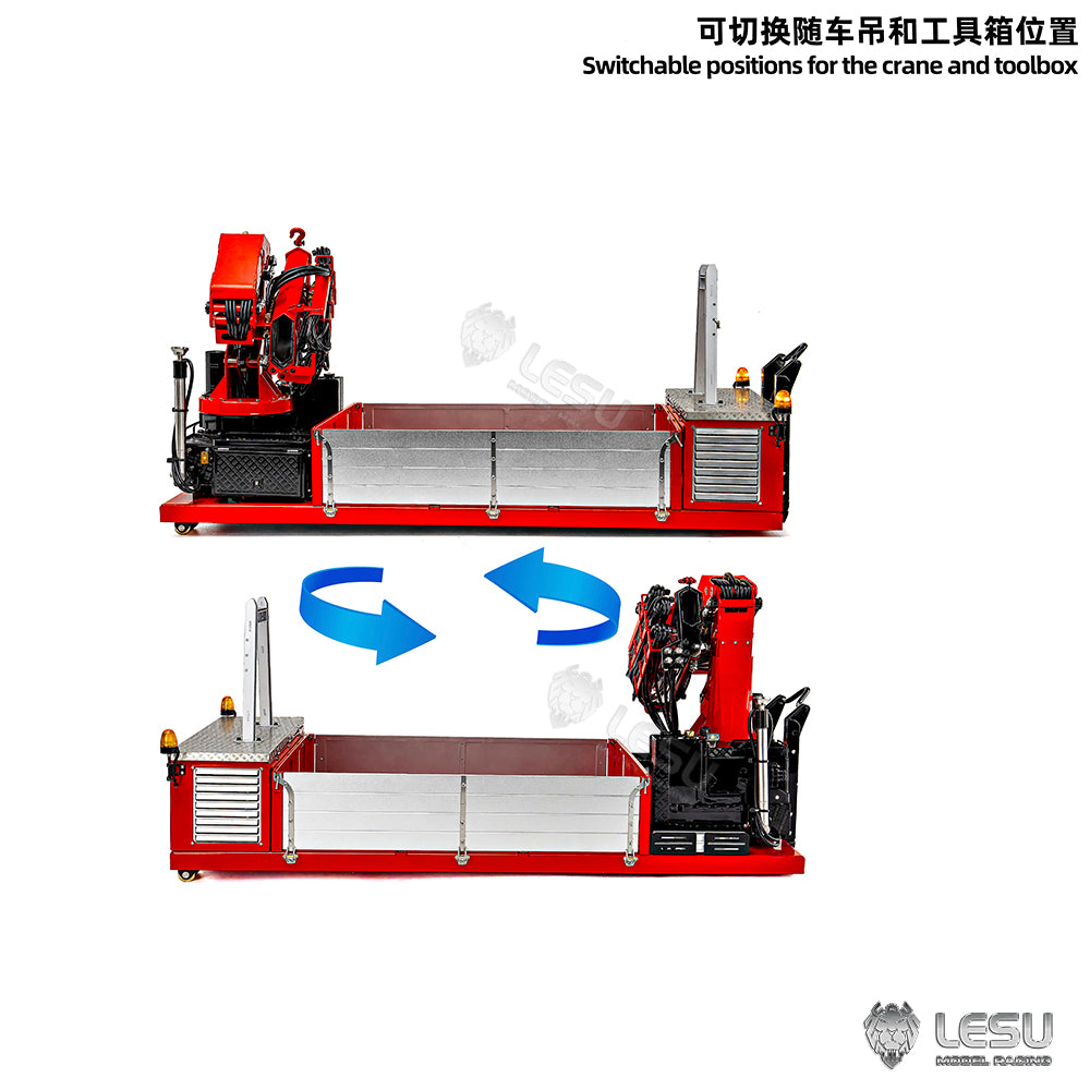 Metal Cargo Box Hydraulic Crane for LESU 1/14 Roll on Off Dumper Truck DIY Tipper Model Emulated Vehicle 7CH Valve Pump Lights