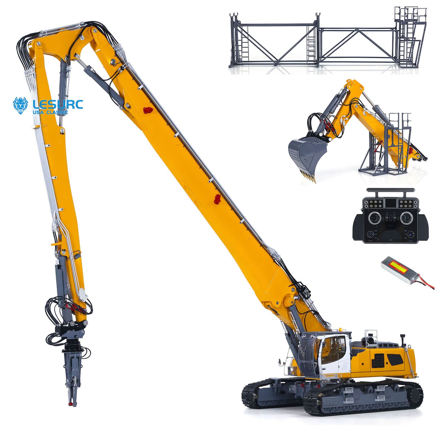 IN STOCK LESU 1/14 RC Heavy Full Hydraulic Demolition Excavator Aoue LR960 RTR Two Type Arms Digger Model Engineering Vehicle XE Radio