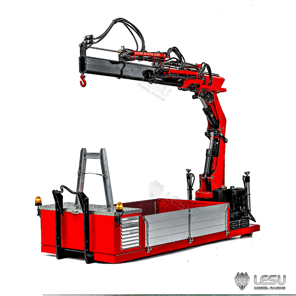 Metal Cargo Box Hydraulic Crane for LESU 1/14 Roll on Off Dumper Truck DIY Tipper Model Emulated Vehicle 7CH Valve Pump Lights