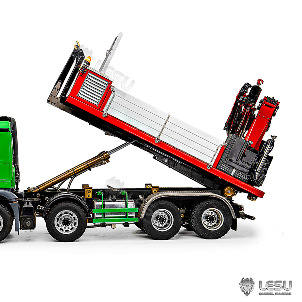 Metal Cargo Box Hydraulic Crane for LESU 1/14 Roll on Off Dumper Truck DIY Tipper Model Emulated Vehicle 7CH Valve Pump Lights