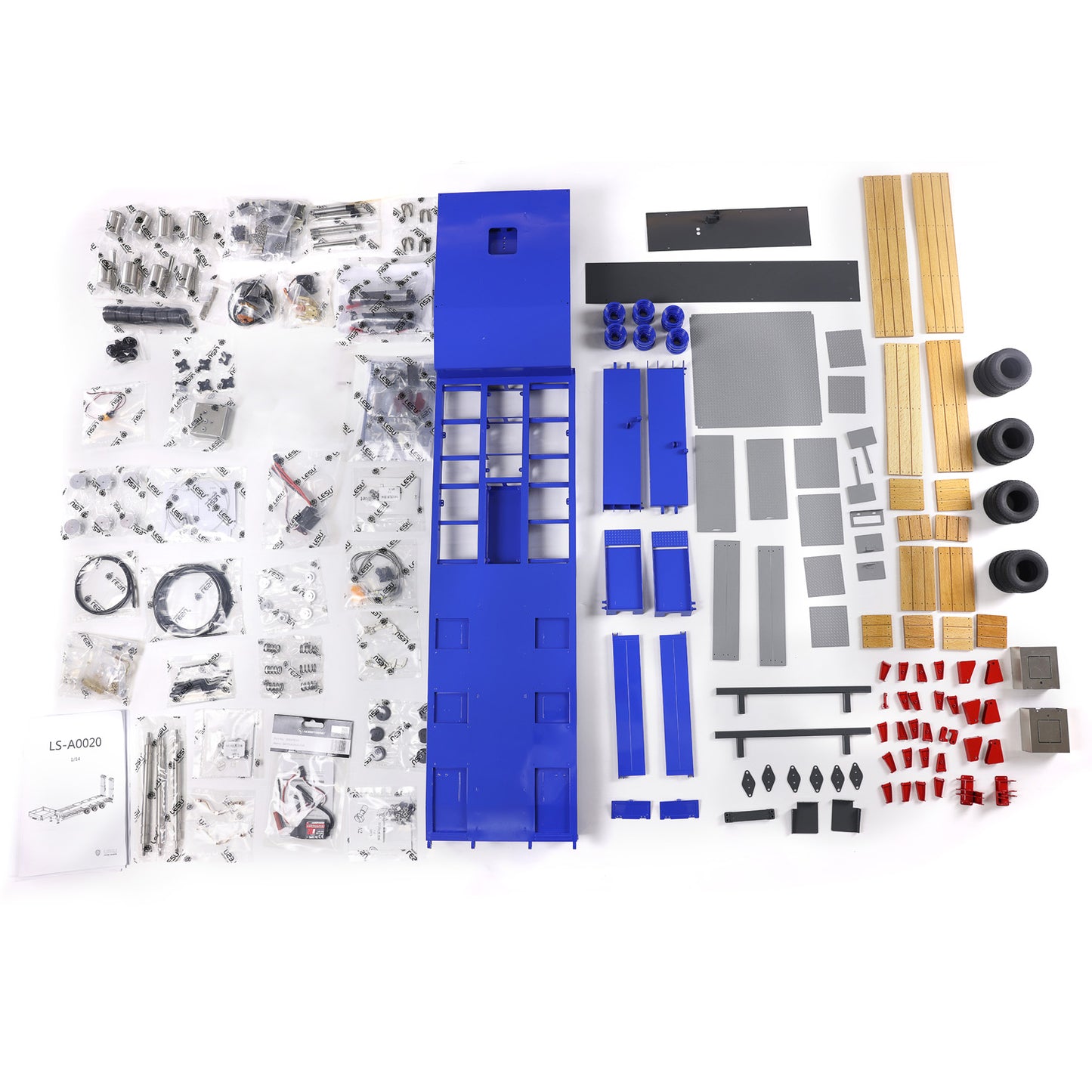 1/14 LESU Metal Trailer Model Kit W/Hydraulic Lifting Tail Board Reversing Valve ESC Motor For Remote Control Tractor Truck