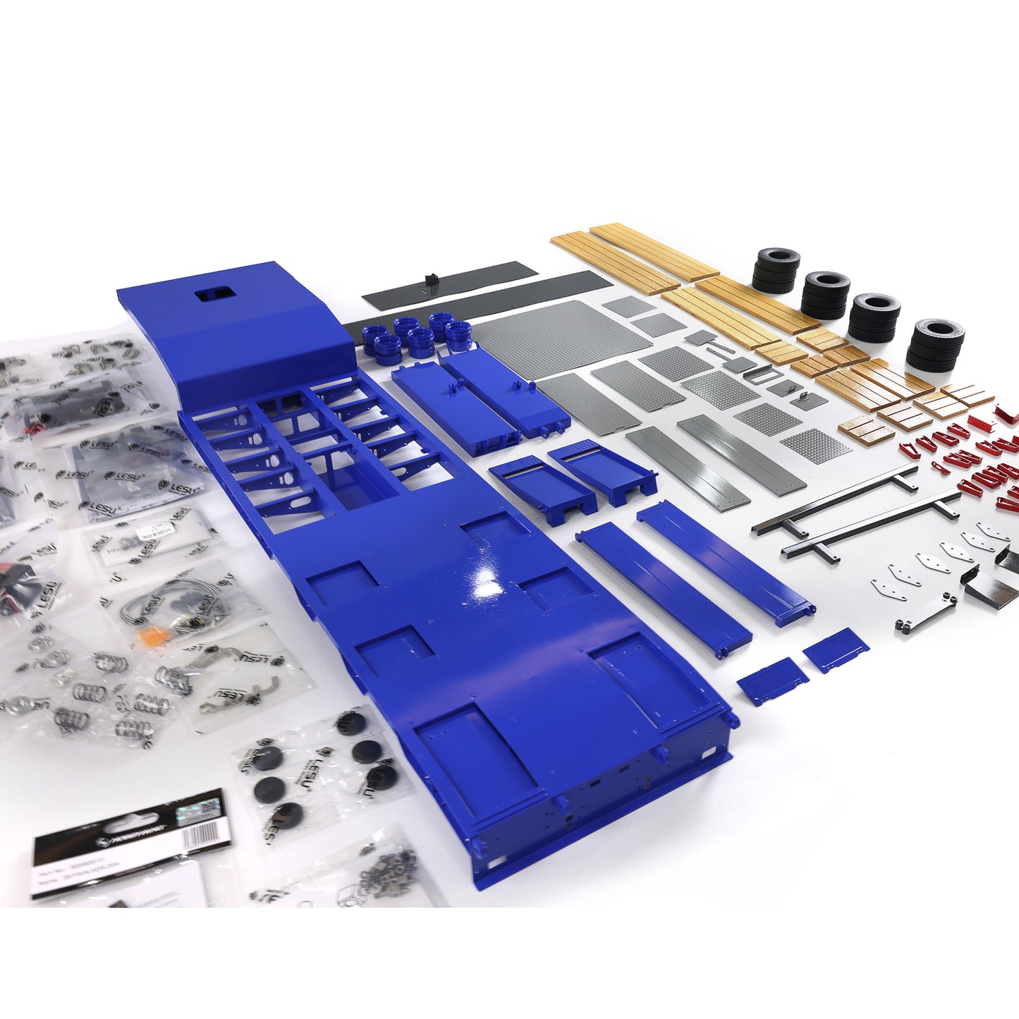 1/14 LESU Metal Trailer Model Kit W/Hydraulic Lifting Tail Board Reversing Valve ESC Motor For Remote Control Tractor Truck