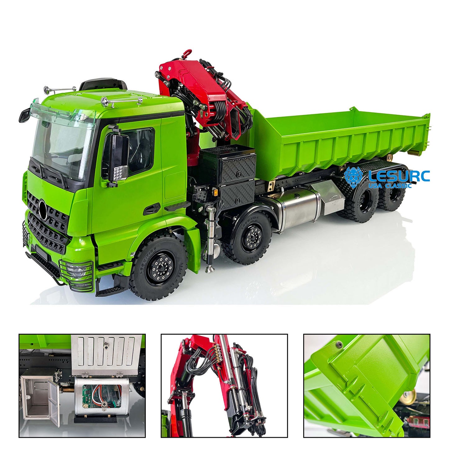 LESU 1/14 8x8 RC Metal Hydraulic Crane Dumper Tipper Truck Electric Dump Car W/ Light Sound ESC Motor W/O Radio Battery Charger