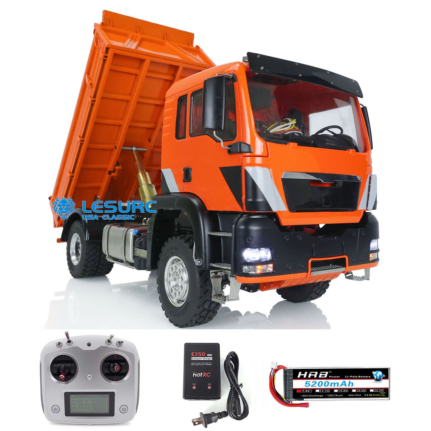 LESU 4*4 1/14 Metal Chassis RC Hydraulic Dumper Truck for TGS Tipper Car Models I6S Remote Control 5200MAH Battery