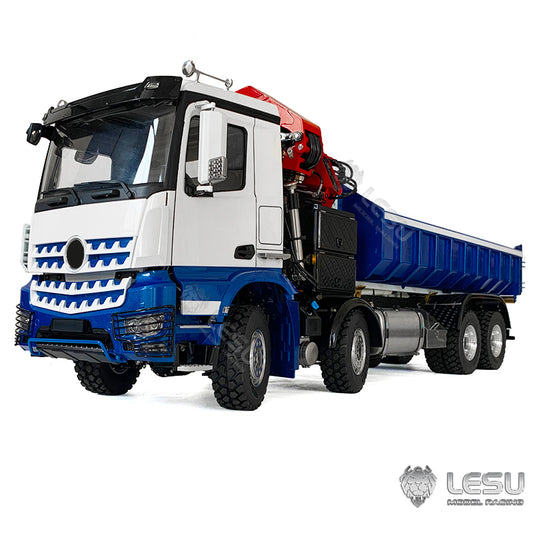 In Stock 1/14 LESU RC 8x8 Metal Hydraulic Crane Dumper Tipper Truck Electric Dump Car W/ Light Sound ESC Motor W/O Radio Battery Charger