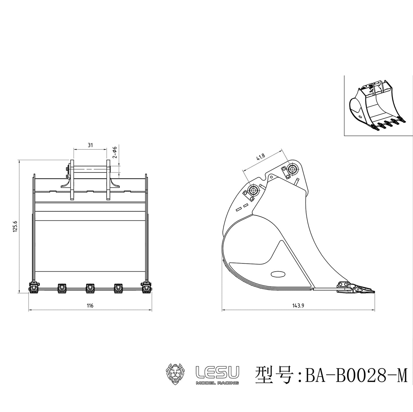 Metal Original Bucket Metal Quick Coupler for LESU 1/14 RC Full Hydraulic Excavator LR960 Remote Control Digger LR956 Model B0027 B0028 B0038 B0040