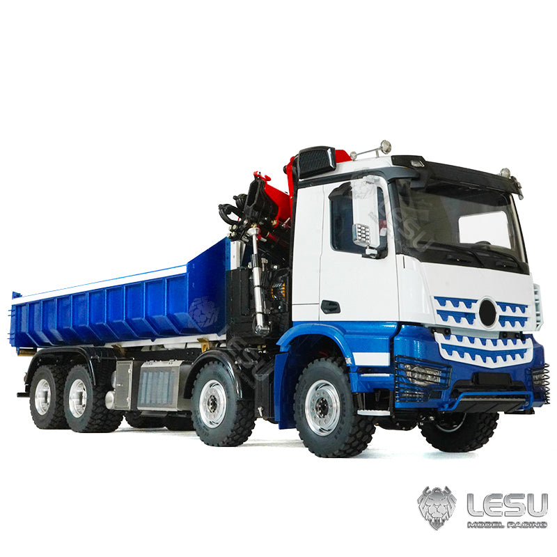 In Stock 1/14 LESU RC 8x8 Metal Hydraulic Crane Dumper Tipper Truck Electric Dump Car W/ Light Sound ESC Motor W/O Radio Battery Charger
