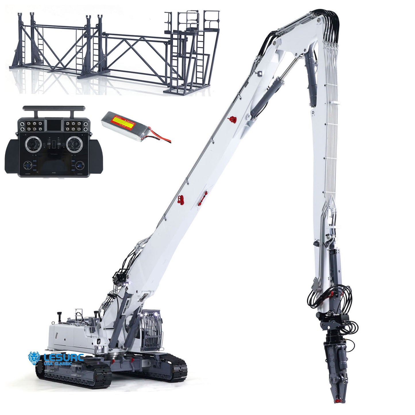 IN STOCK 1/14 RC Full Hydraulic Demolition Excavator LESU LR960 RTR Digger Electric Construction Vehicle Model GPS Battery Frsky XE Radio