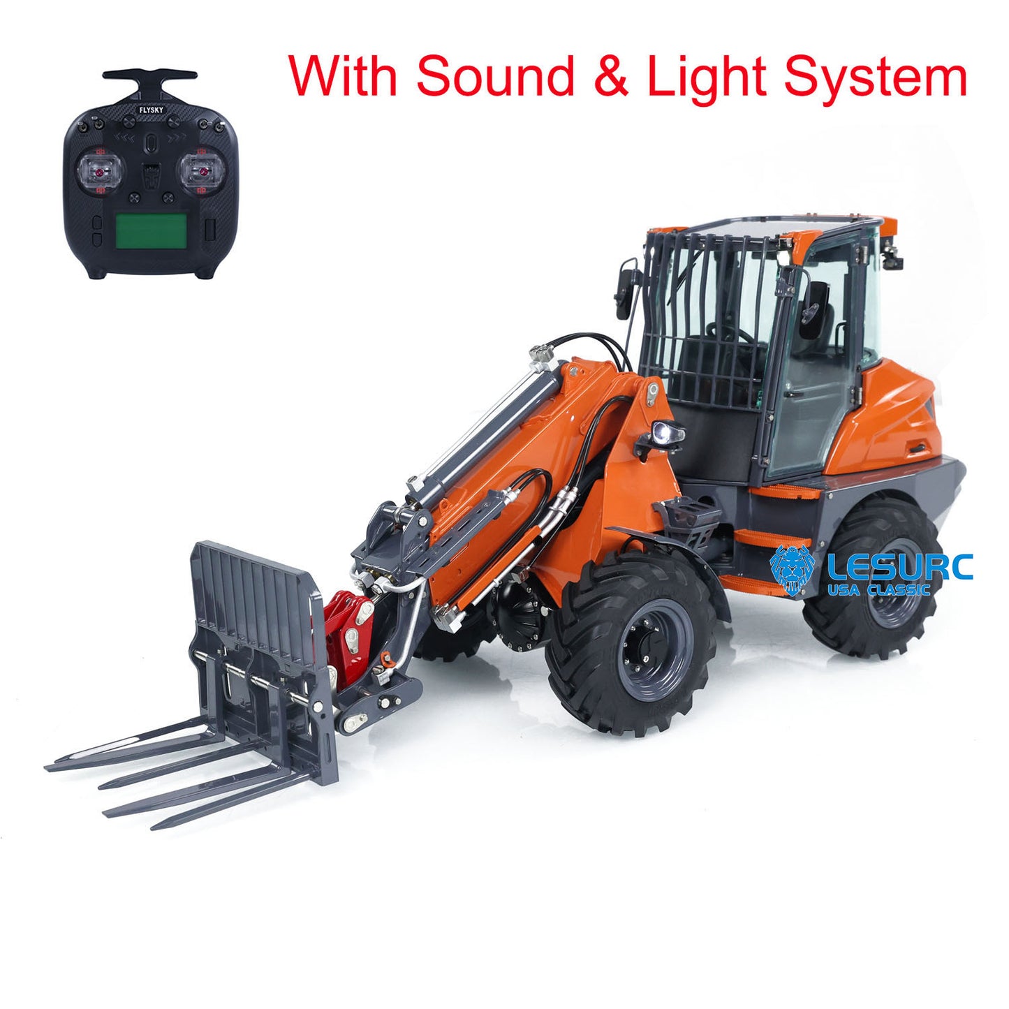 AT1050 LESU 1/14 Hydraulic RC Fork Truck Telescopic Arm Radio Control Loader Electric Engineering Vehicle Model FlySky ST8 Remote