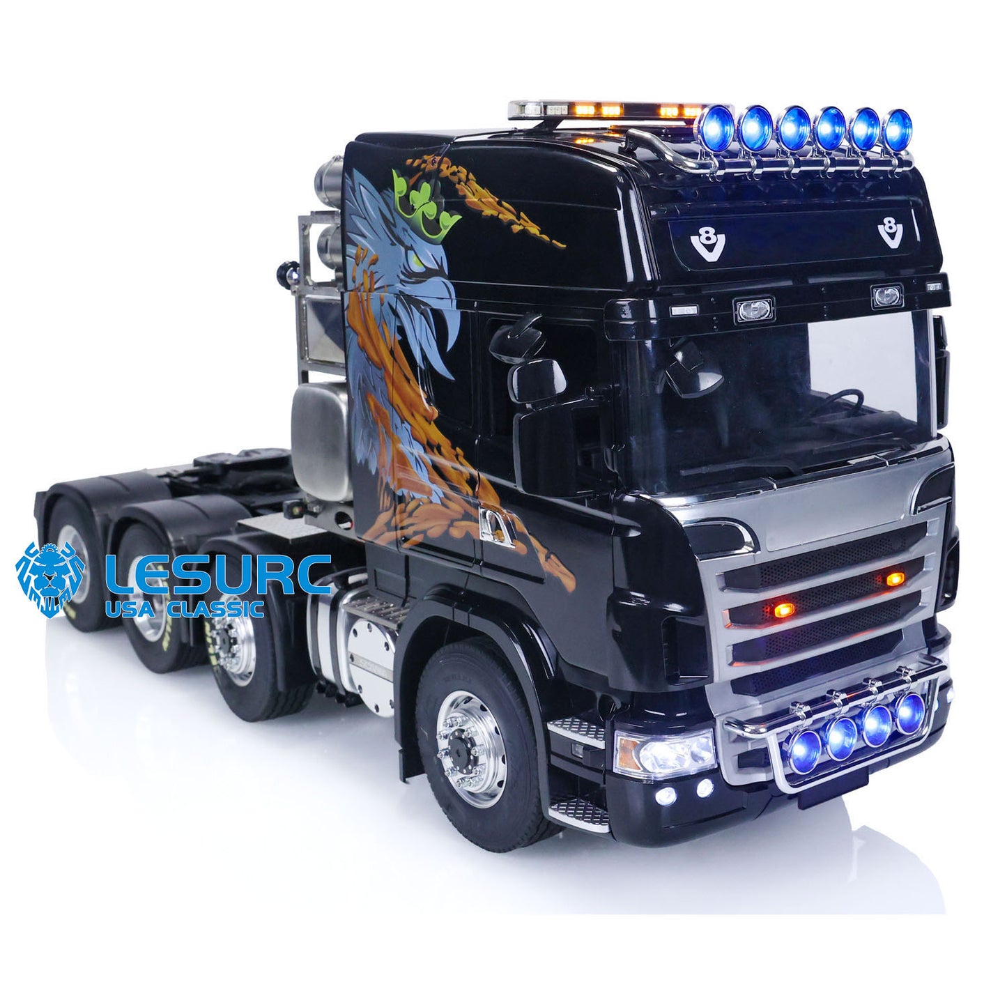 LESU 1/14 8*8 RC Tractor Truck Car Model Painted Assembled Metal Chassis W/ Light Sound System ESC Cabin Set Servo Motor Stickers