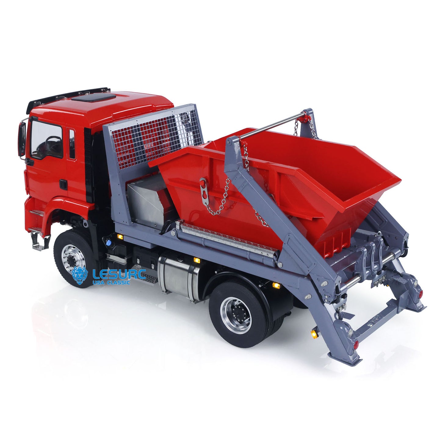 LESU Metal 1/14 RC Hydraulic Swing Arm Garbage Dump Truck 4X4 Remote Control Skip Loader RTR TGS Light Sound ST8 Radio Battery