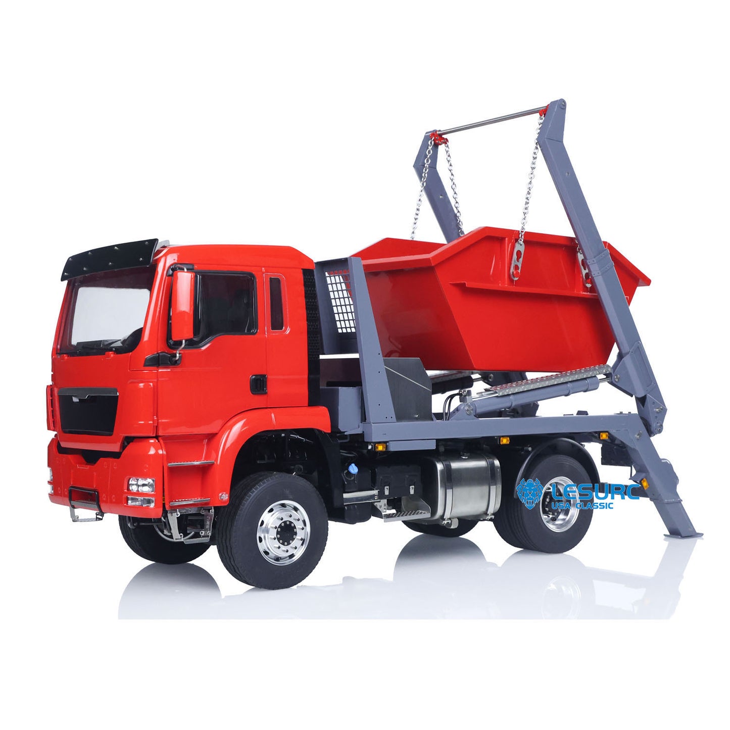 LESU Metal 1/14 RC Hydraulic Swing Arm Garbage Dump Truck 4X4 Remote Control Skip Loader RTR TGS Light Sound ST8 Radio Battery