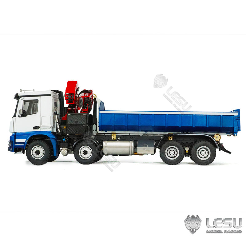 In Stock 1/14 LESU RC 8x8 Metal Hydraulic Crane Dumper Tipper Truck Electric Dump Car W/ Light Sound ESC Motor W/O Radio Battery Charger