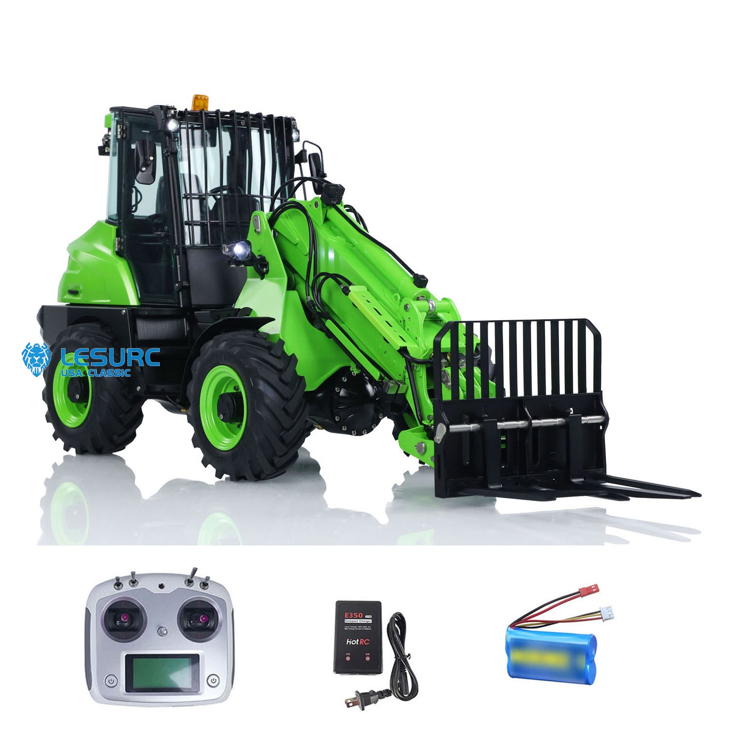 LESU AT1050 1/14 RC Hydraulic Telescopic Arm Loader Fork 4X4 Metal Finished Forklift Truck Electric Car Model Light Sound Servo