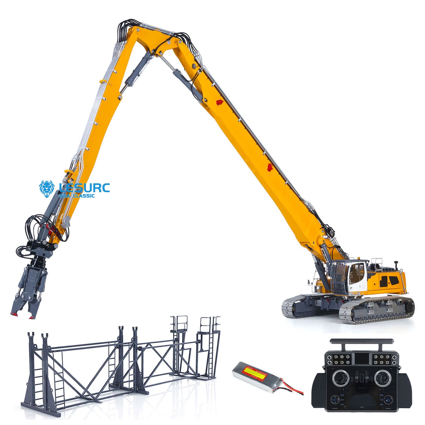 IN STOCK 1/14 RC Full Hydraulic Demolition Excavator LESU LR960 RTR Digger Electric Construction Vehicle Model GPS Battery Frsky XE Radio