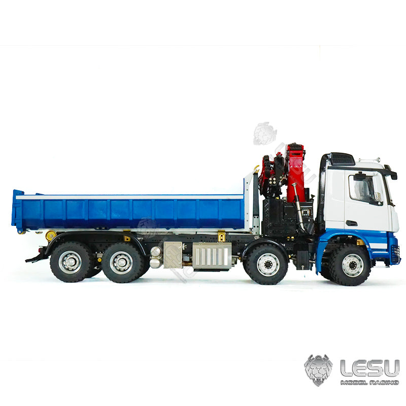 In Stock 1/14 LESU RC 8x8 Metal Hydraulic Crane Dumper Tipper Truck Electric Dump Car W/ Light Sound ESC Motor W/O Radio Battery Charger