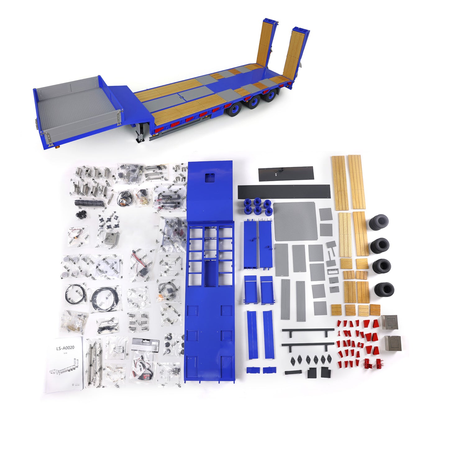 1/14 LESU Metal Trailer Model Kit W/Hydraulic Lifting Tail Board Reversing Valve ESC Motor For Remote Control Tractor Truck