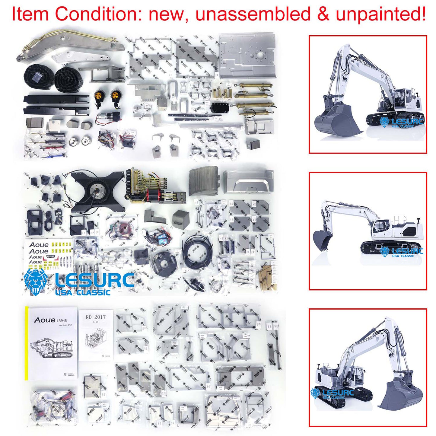 LESU LR945 RC Hydraulic Excavator 1/14 Metal Tracked Remote Controlled Digger Kits W/ Motor Servo ESC Light DIY Metal tracked Excavator