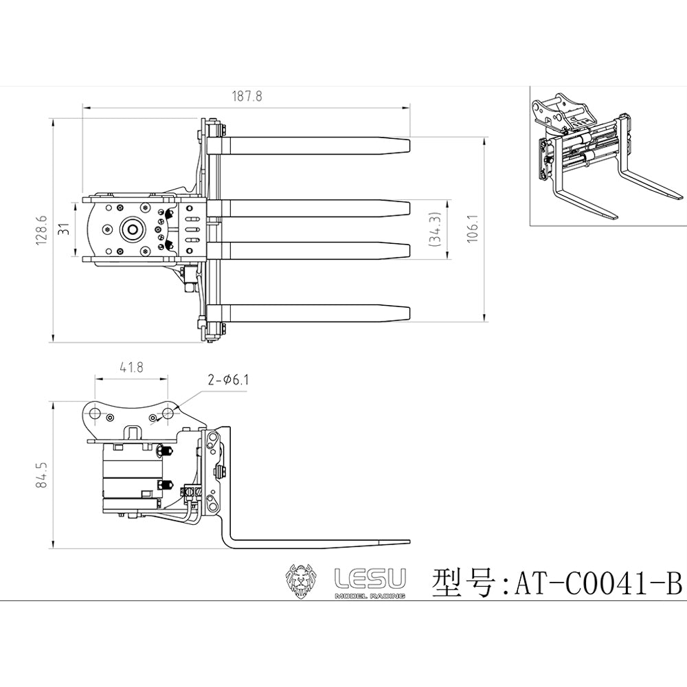 270 Dgrees Rotatable Metal Hydraulic Fork for LESU 1/14 RC Hydraulic Excavator LR960 ZX490 LR945 SK500 ET30H ET26L ET36L AC360 Digger