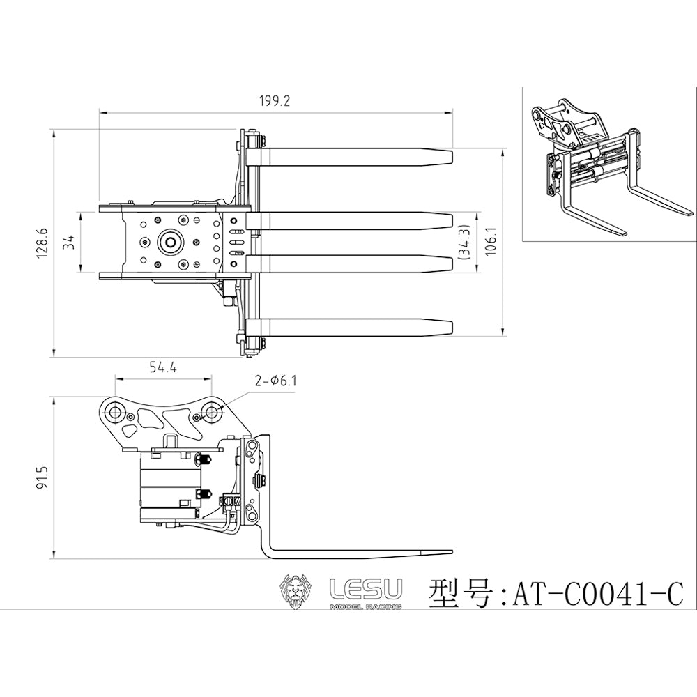 270 Dgrees Rotation Metal Hydraulic Fork AT-C0041-C for 1/14 LESU RC Hydraulic Excavator Remote Control Digger Aoue ET35 B0006 Model