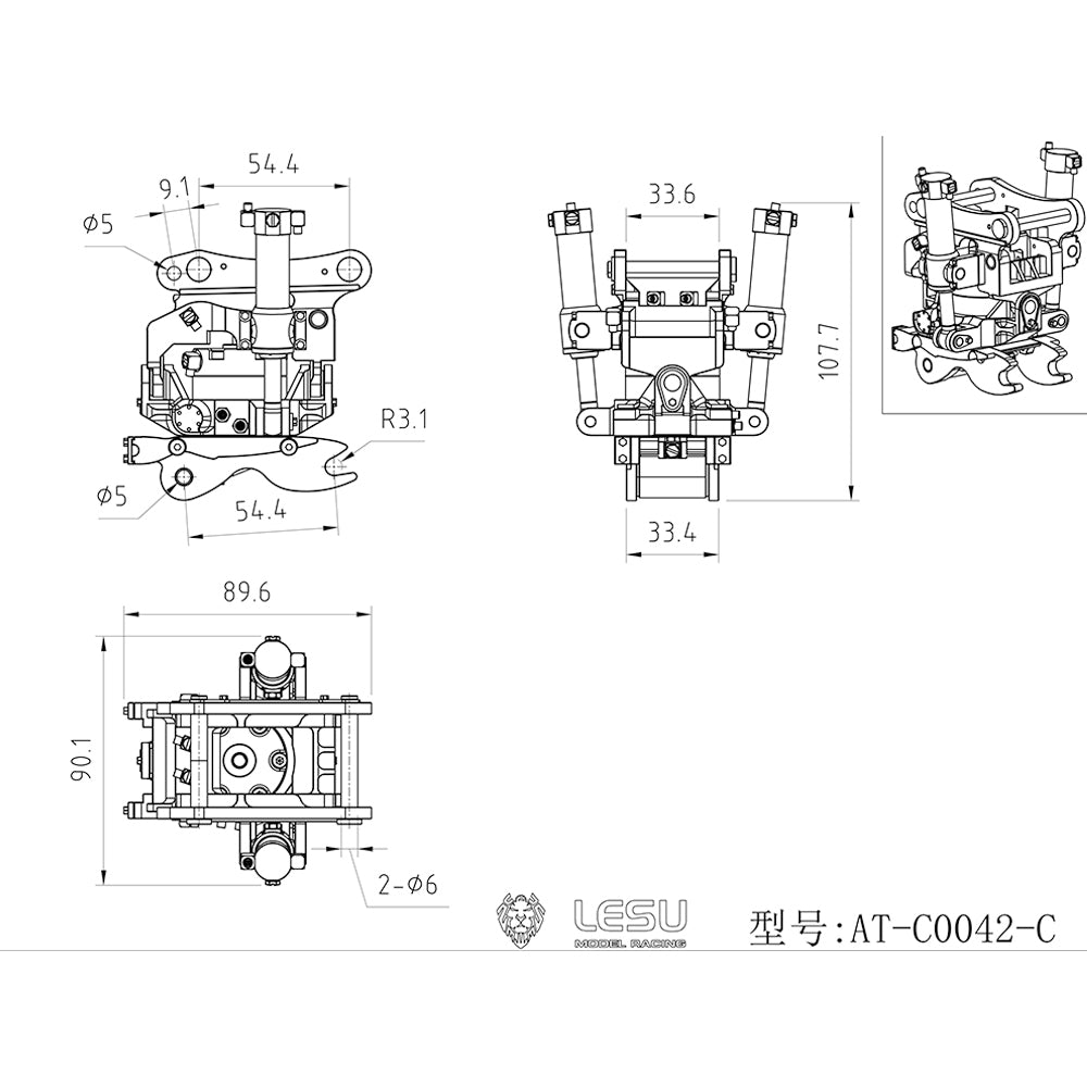 LESU Metal Wrist Quick Release Coupler for DIY 1/14 RC Excavator ET35 B0006 Model Unpainted