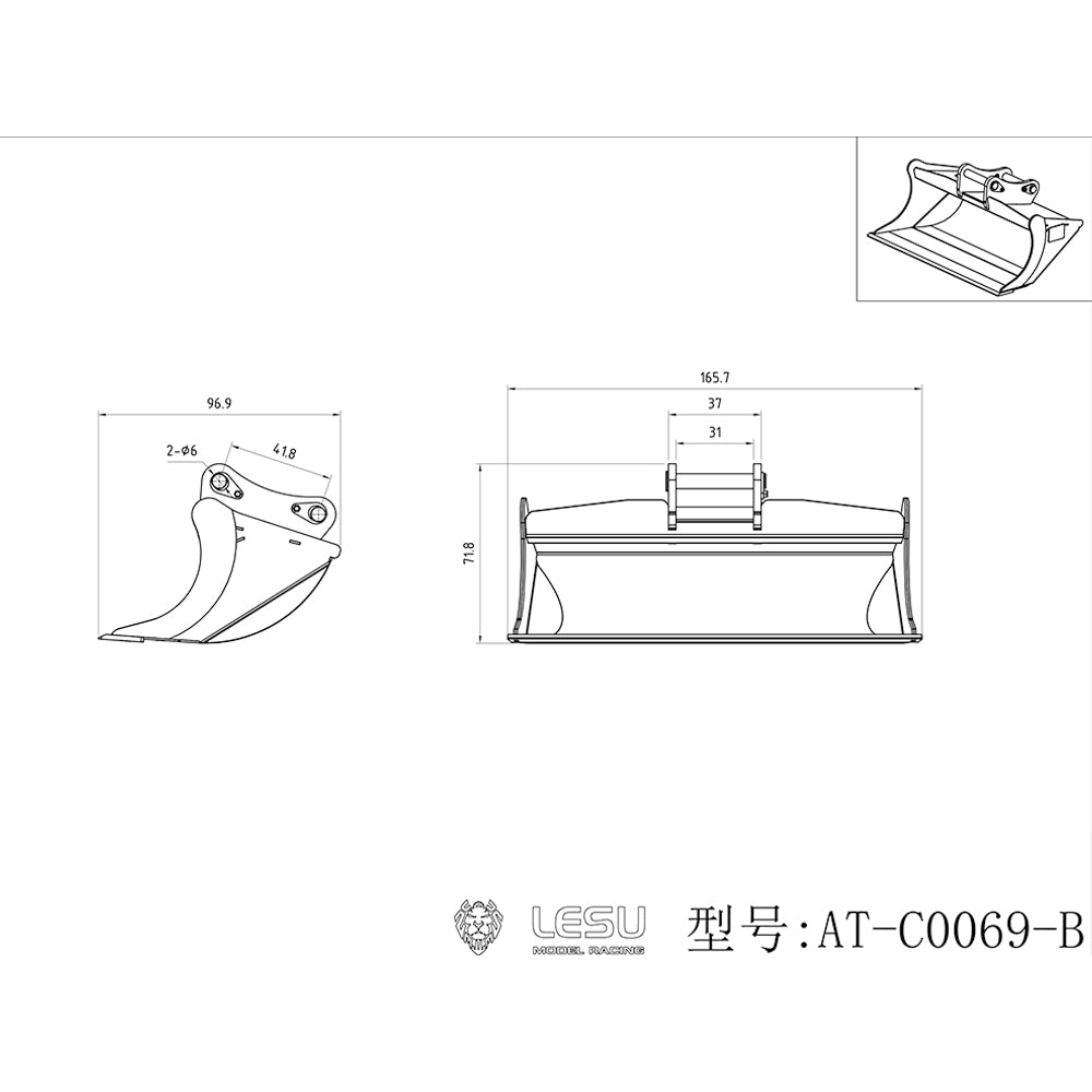 Metal Bucket for LESU Aoue ET30H ET26L LR945 SK500 LR960 ZX490 ET36L ET26 AC360 1/14 RC Hydraulic Excavator Radio Control Digger