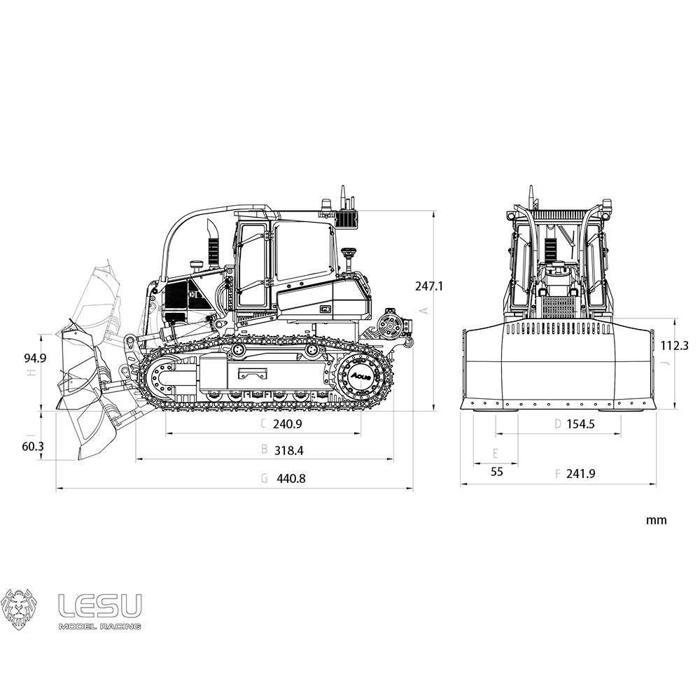 1/14 LESU Aoue 850K RC Hydraulic Dozer Black Metal Track Bulldozer Painted Assembled Hydraulic System