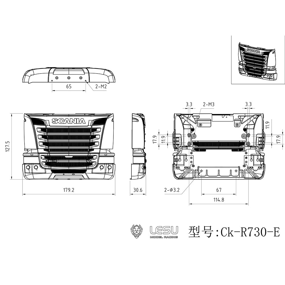 Metal LESU R730 Front Face Net Bumper Sets for R470 R620 1/14 TAMIYA RC Tractor Truck Model