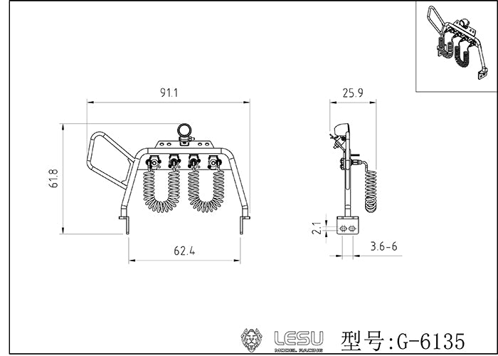 LESU Metal Tube Rack Spotlight for 1/14 DIY RC TAMIYA Tractor Truck Model Remote Control Lorry Model Vehicles