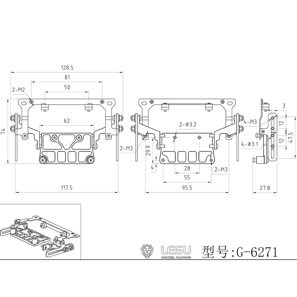 LESU Metal Cab Loose-leaf Bracket Battery Compartment Fixed Set for 1/14 RC Tractor Truck 770S Car Model Parts