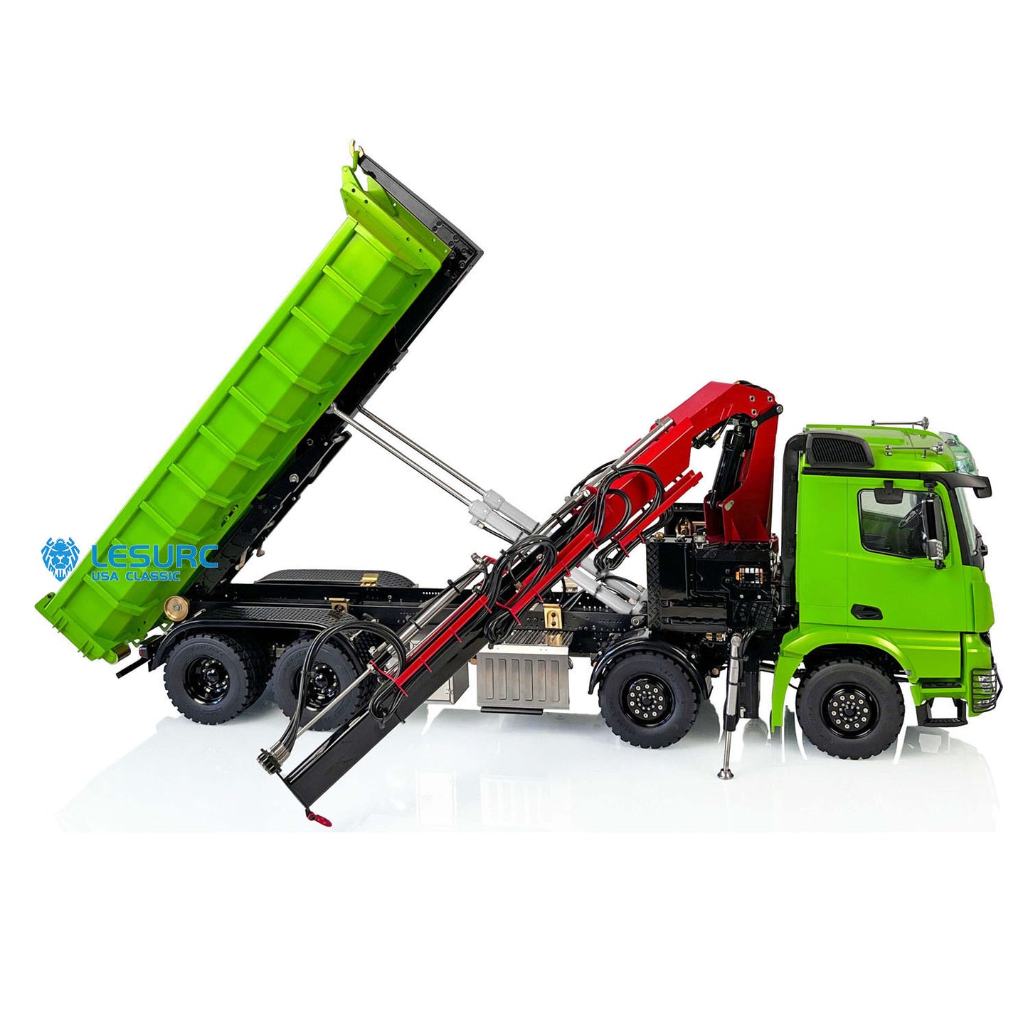 1/14 LESU RC Metal Hydraulic Crane Dumper Tipper Truck 8x8 RTR Electric Dump Car W/ Light Sound ESC Motor PL18EV Radio Battery
