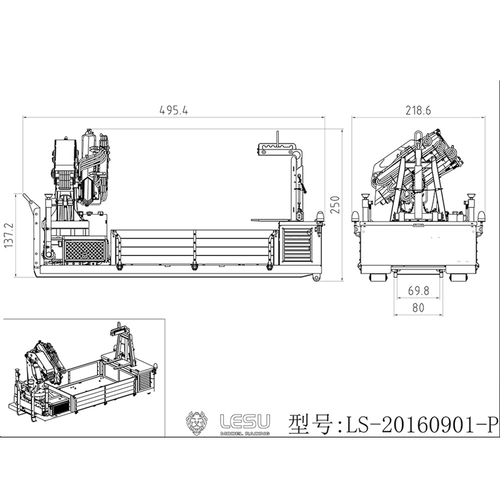 Metal Cargo Box Hydraulic Crane for LESU 1/14 Roll on Off Dumper Truck DIY Tipper Model Emulated Vehicle 7CH Valve Pump Lights