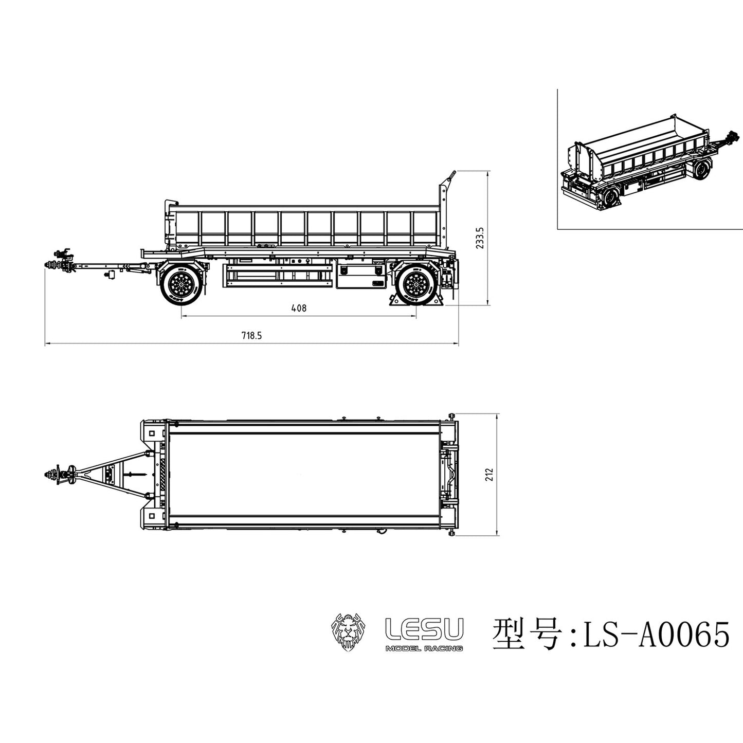 LESU A0065 1/14 Metal RC Roll Off Trailer with Front Wheel Steerable Light System for Remote Control Tractor Truck Backyard Fun
