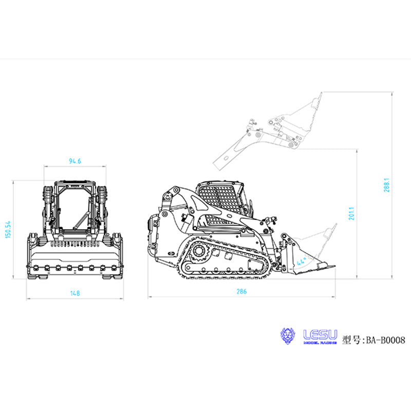 LESU 1/14 Scale Aoue LT5 Hydraulic Tracked Skid-Steer Remote Controlled Ready To Run Loader W/ I6S Radio Controller Battery