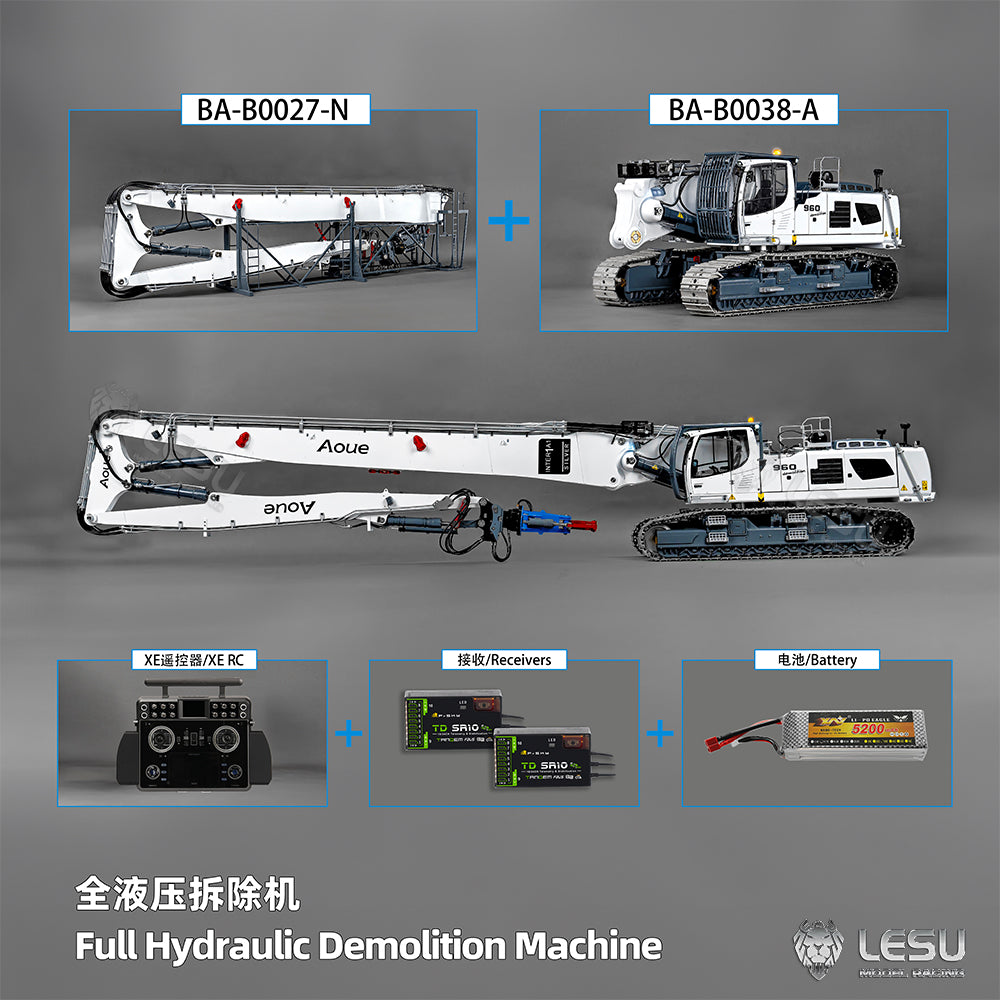 IN STOCK 1/14 RC Full Hydraulic Demolition Excavator LESU LR960 RTR Digger Electric Construction Vehicle Model GPS Battery Frsky XE Radio