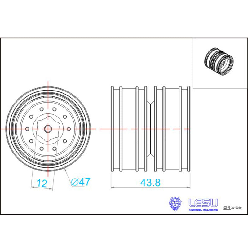 1/14 RC LESU Metal Rear Wheel Hub for FH12 FH16 Tractor Truck Axle Hex Car Model Replacements Accessories Spare Parts