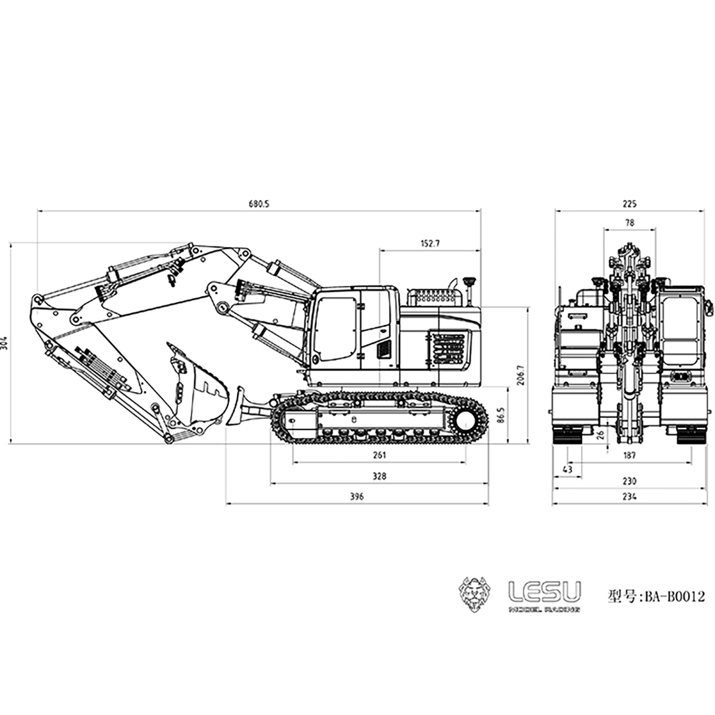 LESU 1/14 Metal RC Hydraulic Excavator Tracked 3 Arms Aoue ET26L With PL18EV Radio System GPS Assembled Diggers Vehicle Model