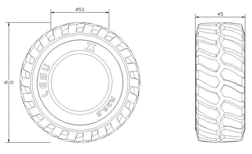 US STOCK LESU 110MM Diameter 45MM Height Wheel Rubber Tyres 1/15 Loader RC Car Model Remote Control Construction Model Vehicle Parts