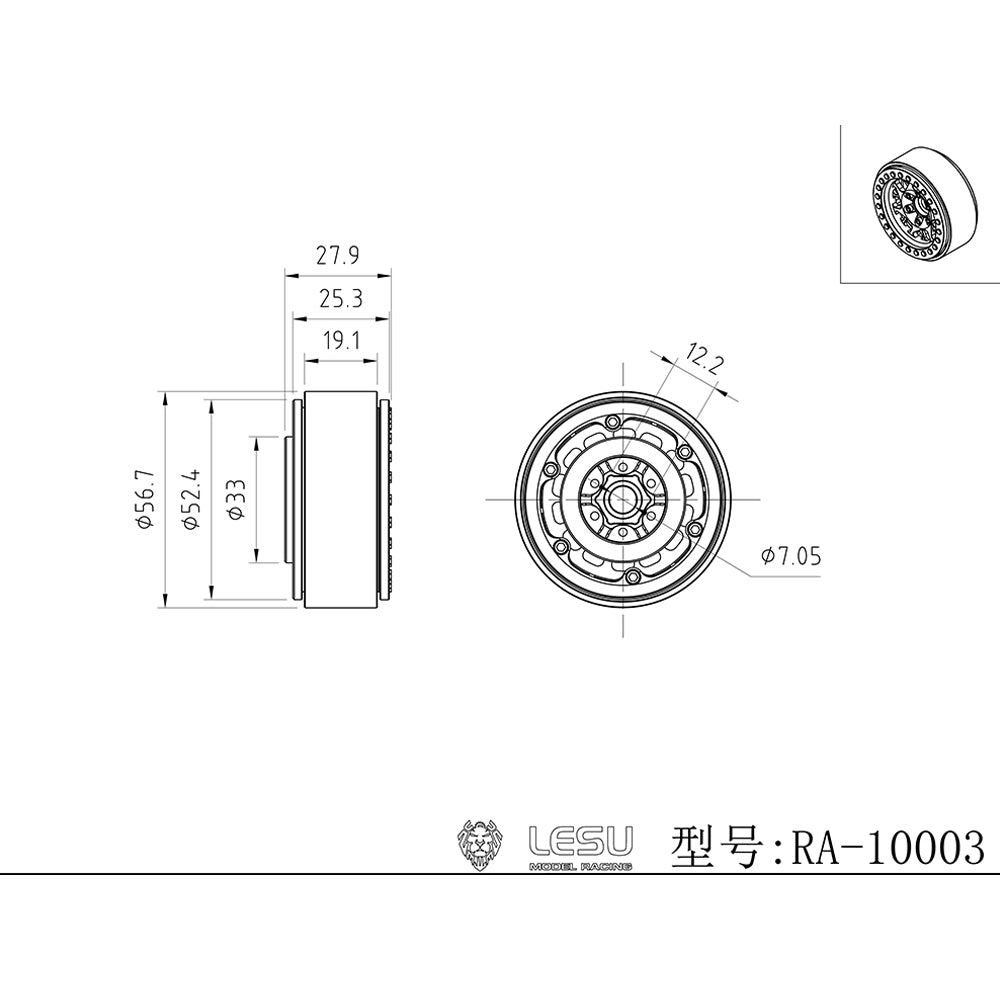 LESU Metal 1.9 Inch Wheel Hub With Connector for Remote Control Off-road Vehicles 1/10 Crawler Car Model Part Accessories