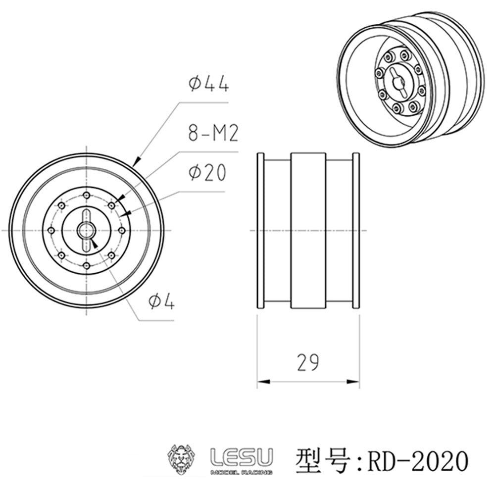 11.11 EXCLUSIVE GIFTS 1Pair Metal Wheel Hub for LESU AOUE MCL8 AT1050 6MDX 1/14 RC Hydraulic Loader Radio Control Tipper DIY Dump Truck Model Car