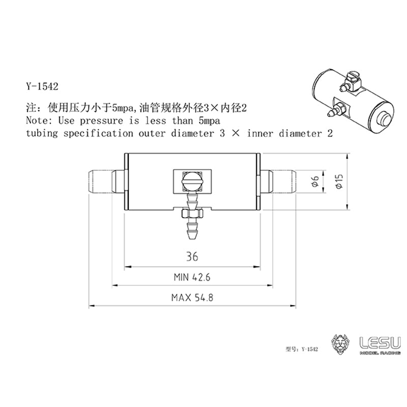 LESU Spare Parts Metal Quick Detachable Cylinder for 1/14 Scale RC Hydraulic PC360 ET35 C374 Excavator Digger Model DIY