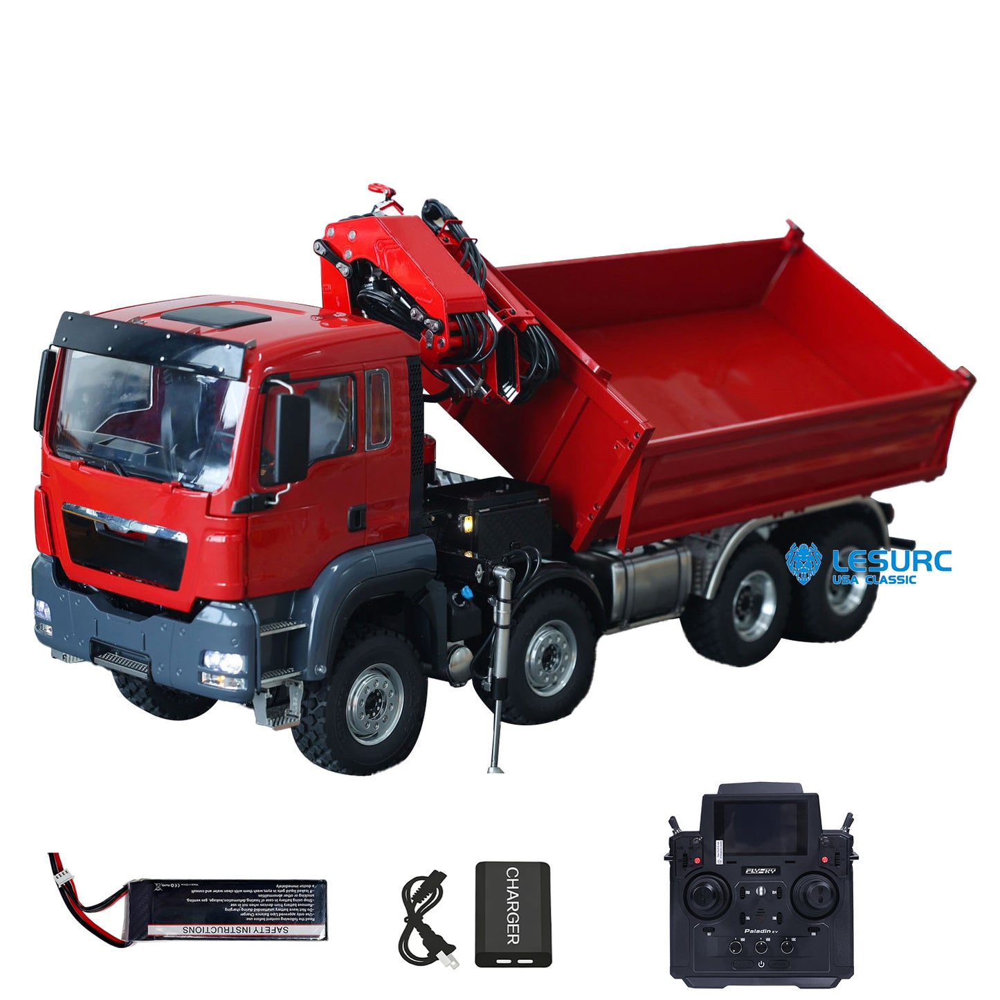 LESU Z0063 1/14 Metal Hydraulic 3 Ways RC Dump Truck with Crane Paladin PL18EV Remote Controller 7CH Valve 2 Speed Transmission Sound Light System