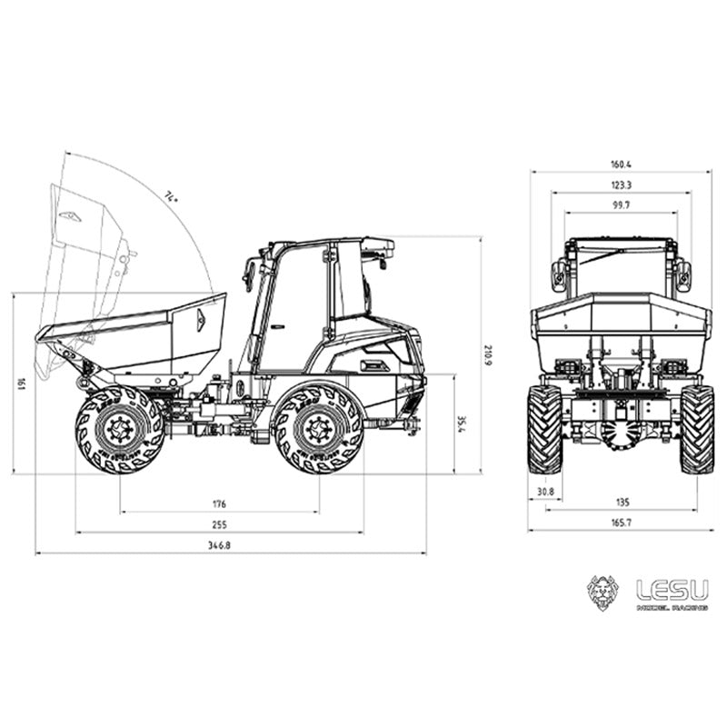 LESU 1/14 Scale AOUE 6MDX Metal Remote Controlled Hydraulic Articulated Dumper Truck 4X4 Tipper Car Construction Vehicle Motor