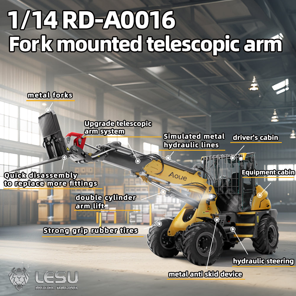 LESU 1/14 AT1050 RC Hydraulic Fork Loader Radio Control Car Telescopic Arm KIT/PNP Optional Versions Hobby Model ESC Servo Motor