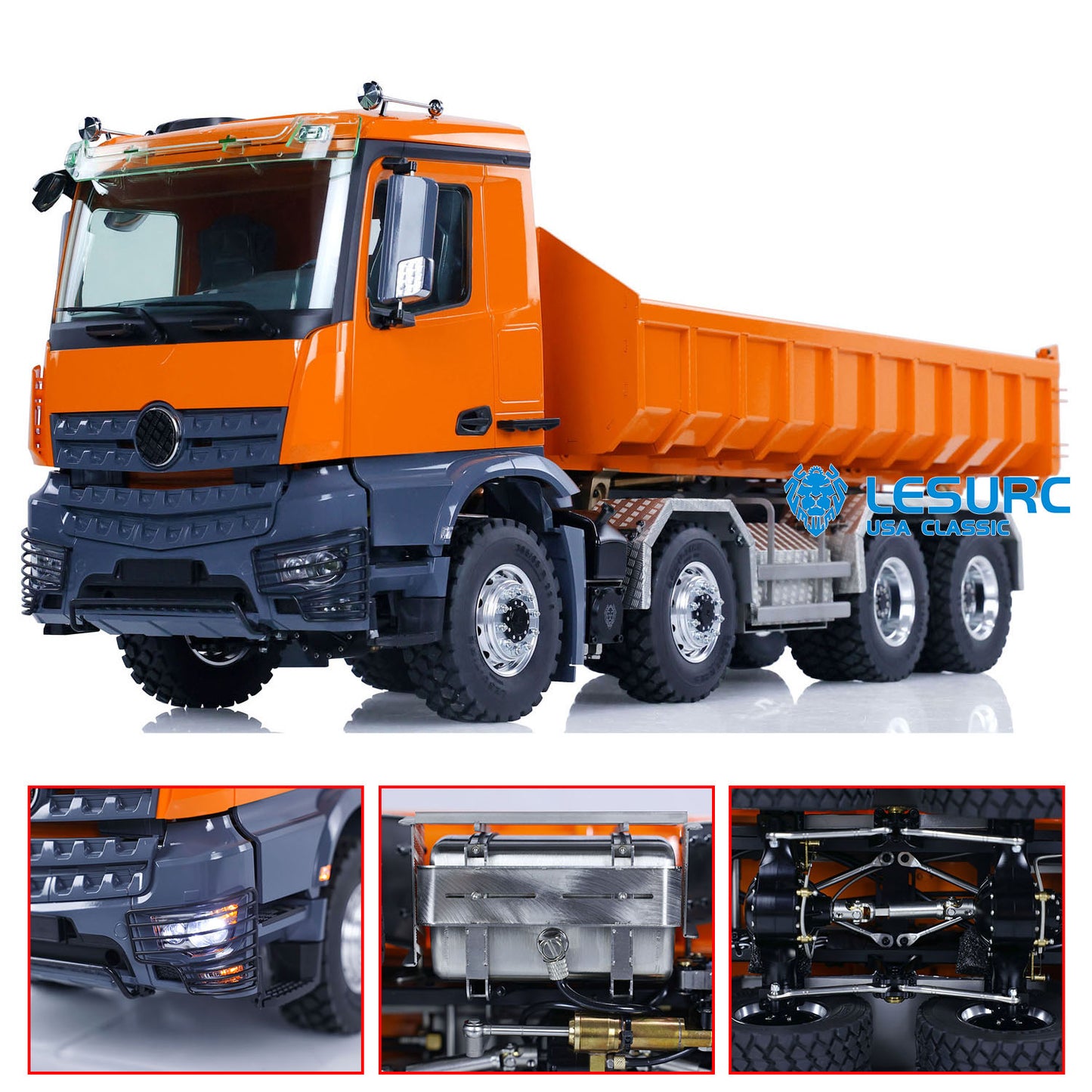 LESU K3363 Cabin 1/14 Stainless Steel 8x8 RC Hydraulic Dump Truck with 2Speed Transmission Sound Light System for Construction Vehicle Enthusiast
