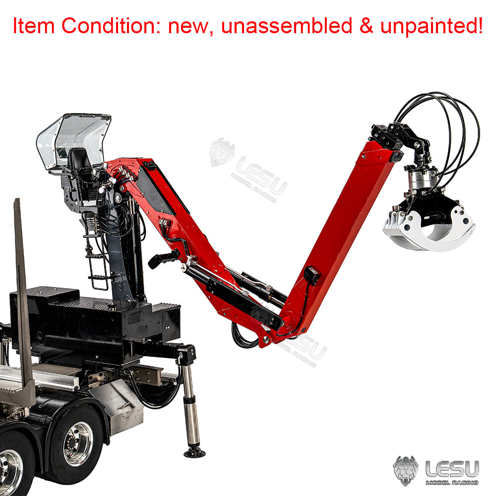 LESU 1/14 Metal RC Hydraulic Timber Crane Fly Jib 360 Degree Rotation 3-Stage Telescopic Arms for Remote Control Tractor Truck