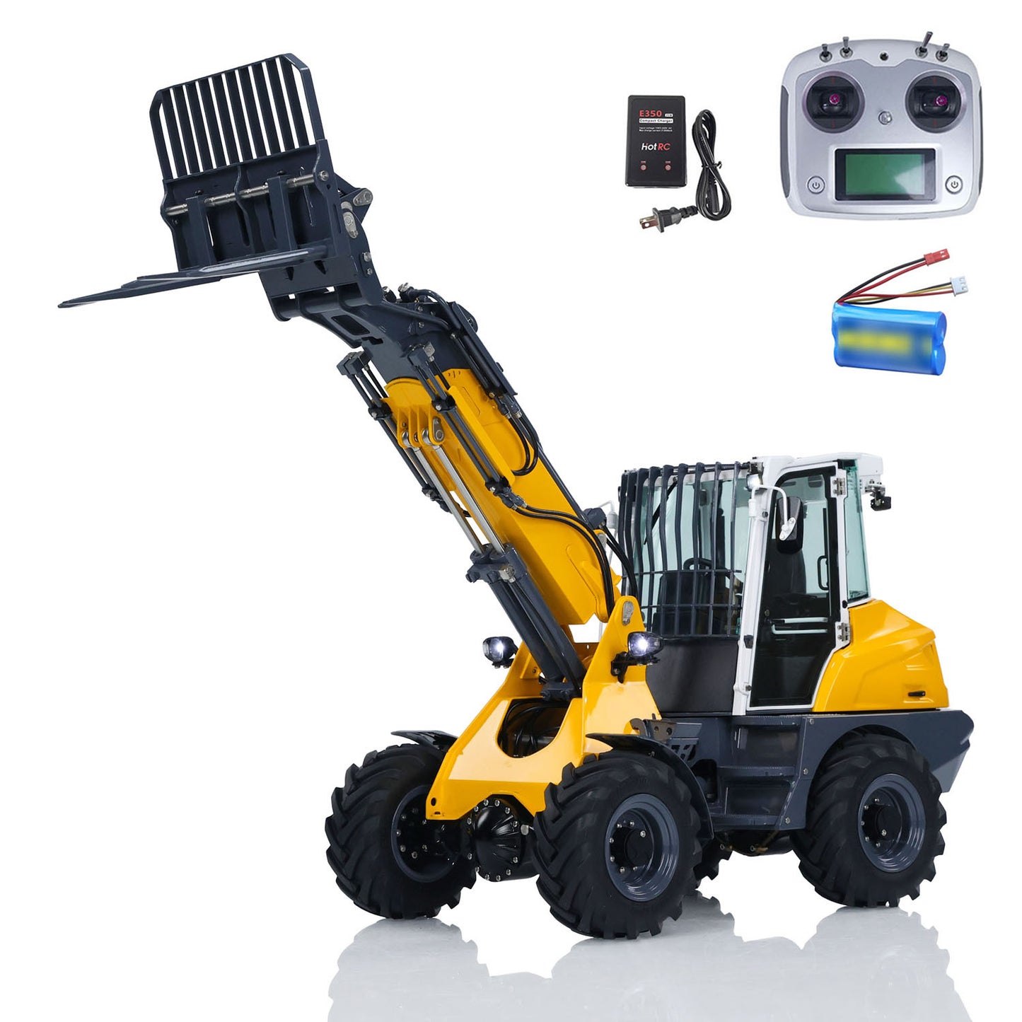 IN STOCK LESU AT1050 1/14 Metal RC Hydraulic Telescopic Arm Loader with FlySky I6S Radio Controller Fork Bucket Light Sound System