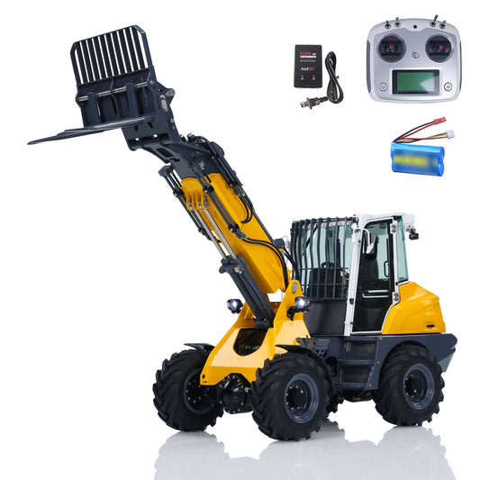IN STOCK LESU AT1050 1/14 Metal RC Hydraulic Telescopic Arm Loader with FlySky I6S Radio Controller Fork Bucket Light Sound System