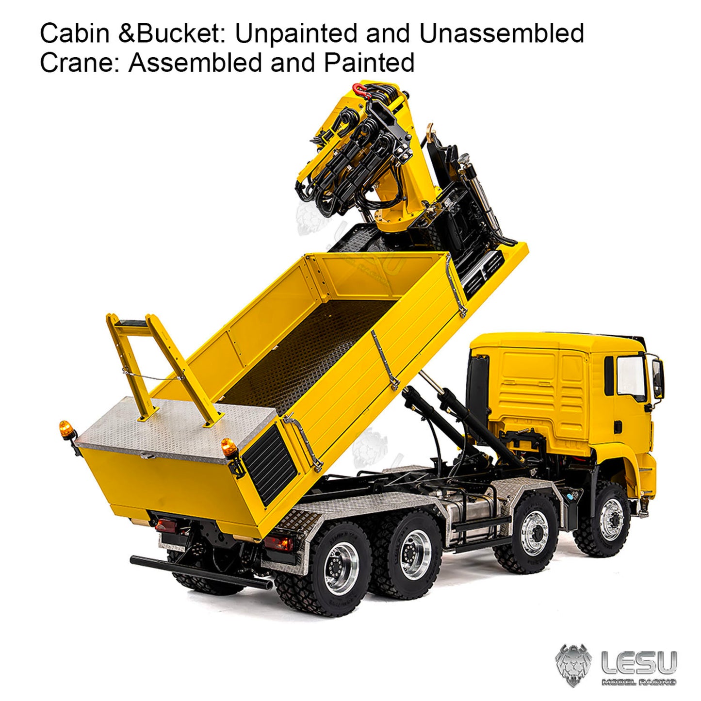 LESU 1/14 Hydraulic RC Roll on off Dumper Truck Crane Metal 8x8 Chassis Axles Lock 2Speed Gearbox 2+7CH Valve Sound Light System