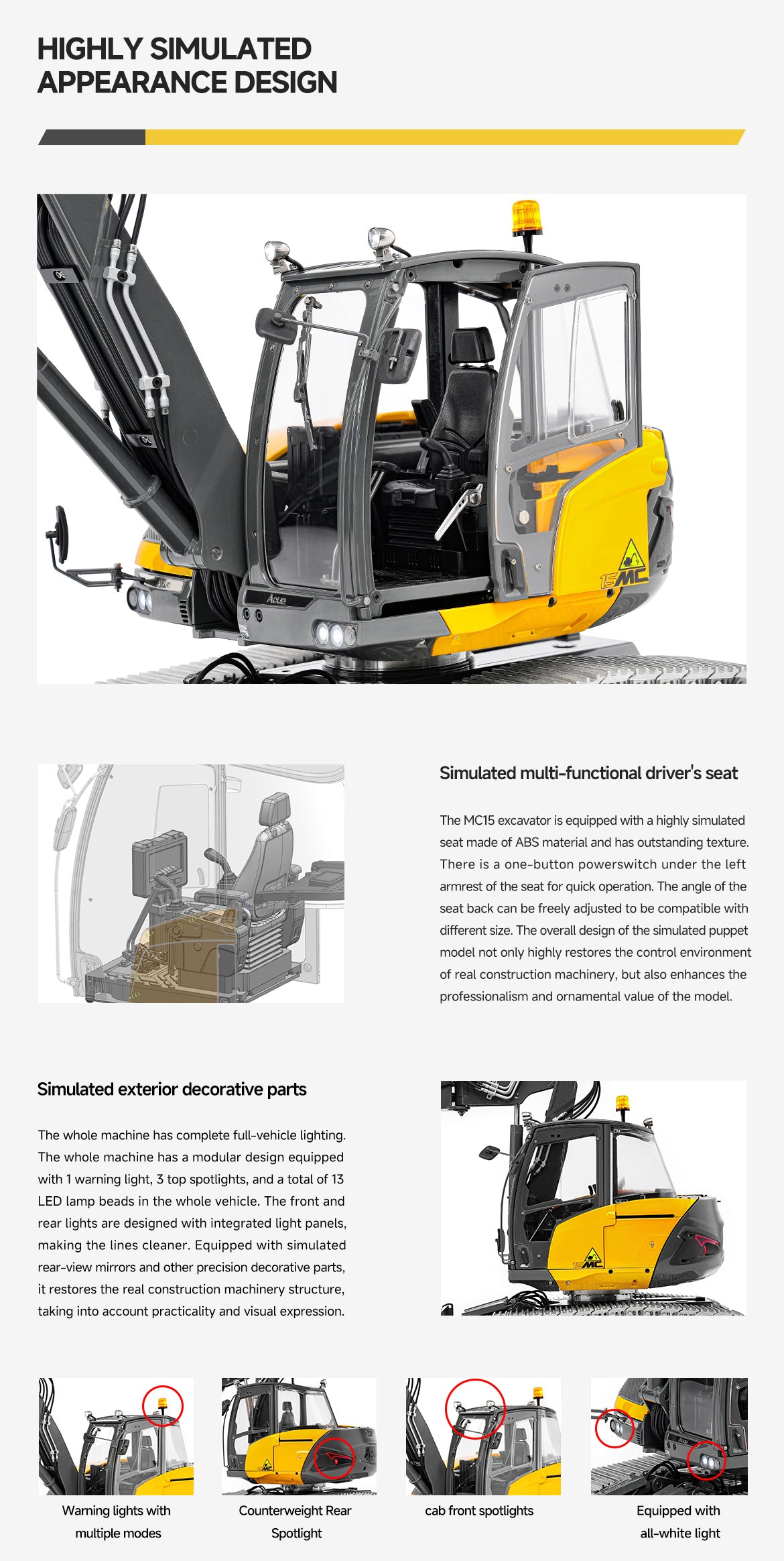 LESU Metal 1/14 Hydraulic RC Excavator MC15 4 Arms Remote Control Digger Model 9 Ways Valve Dual Pumps Light Sound Radio Battery